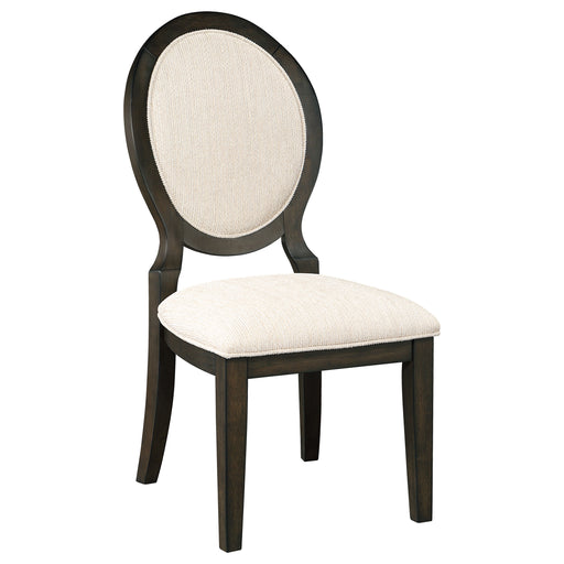 Twyla Upholstered Oval Back Dining Side Chairs Cream and Dark Cocoa (Set of 2) - Premium Dining Chair from Coaster Z2 Standard - Just $172! Shop now at Furniture Wholesale Plus  We are the best furniture store in Nashville, Hendersonville, Goodlettsville, Madison, Antioch, Mount Juliet, Lebanon, Gallatin, Springfield, Murfreesboro, Franklin, Brentwood