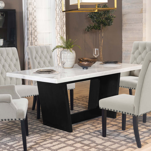 Sherry Trestle Base Marble Top Dining Table Espresso and White - Premium Dining Table from Coaster Z2 Standard - Just $798! Shop now at Furniture Wholesale Plus  We are the best furniture store in Nashville, Hendersonville, Goodlettsville, Madison, Antioch, Mount Juliet, Lebanon, Gallatin, Springfield, Murfreesboro, Franklin, Brentwood