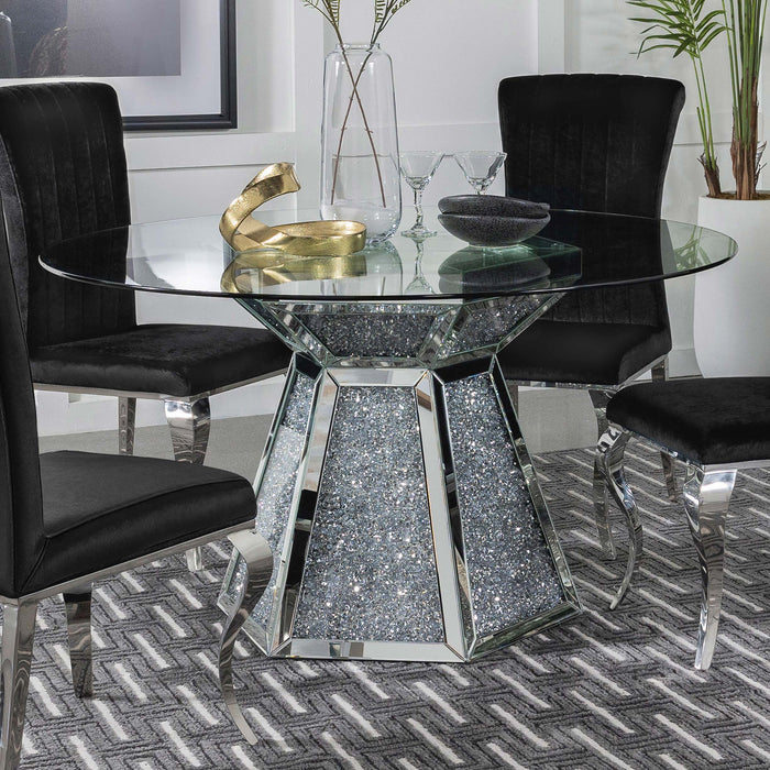 Quinn Hexagon Pedestal Glass Top Dining Table Mirror - Premium Dining Table from Coaster Z2 Standard - Just $1058! Shop now at Furniture Wholesale Plus  We are the best furniture store in Nashville, Hendersonville, Goodlettsville, Madison, Antioch, Mount Juliet, Lebanon, Gallatin, Springfield, Murfreesboro, Franklin, Brentwood