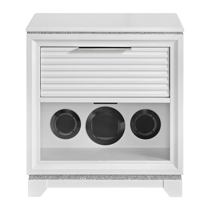 Denmark - 1-Drawer Nightstand With Speaker And USB - White – Nightstands w/ Charging Stations by Elements International at Furniture Wholesale Plus , Nashville furniture store