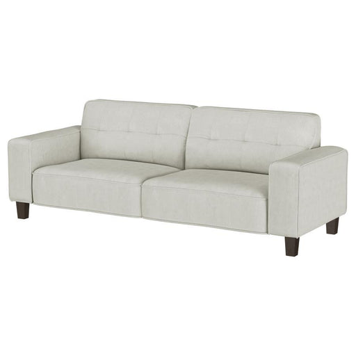 Deerhurst - Upholstered Track Arm Tufted Sofa - Greige – Stationary Sofas by Coaster Fine Furniture at Furniture Wholesale Plus , Nashville furniture store
