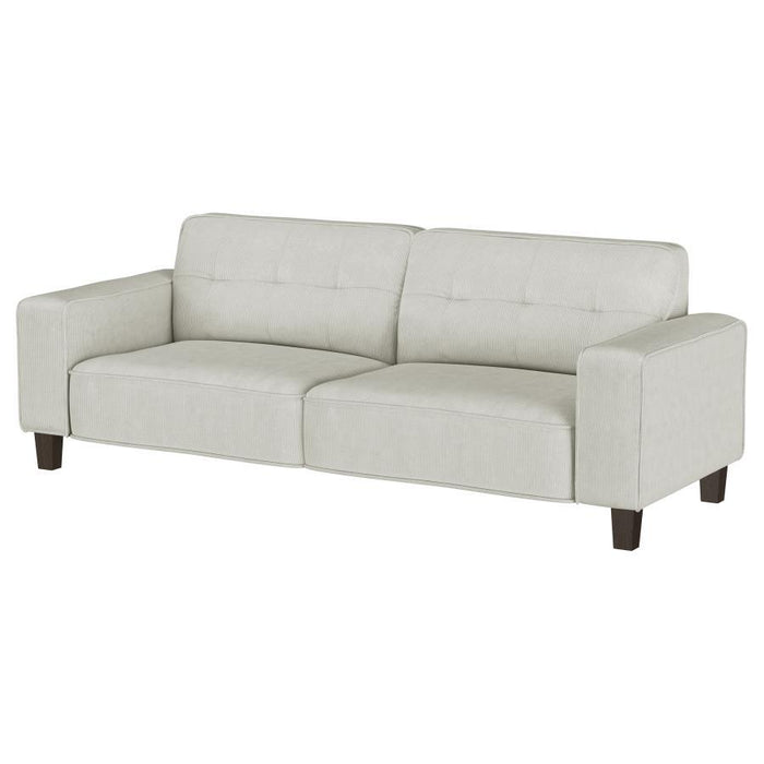 Deerhurst - Upholstered Track Arm Tufted Sofa - Greige – Stationary Sofas by Coaster Fine Furniture at Furniture Wholesale Plus , Nashville furniture store