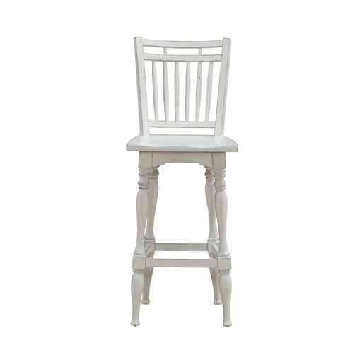 Magnolia Manor - Spindle Back Swivel Bar Stool - Antique White & Weathered Bark – Bar Height (28"-30") by Liberty Furniture at Furniture Wholesale Plus , Nashville furniture store