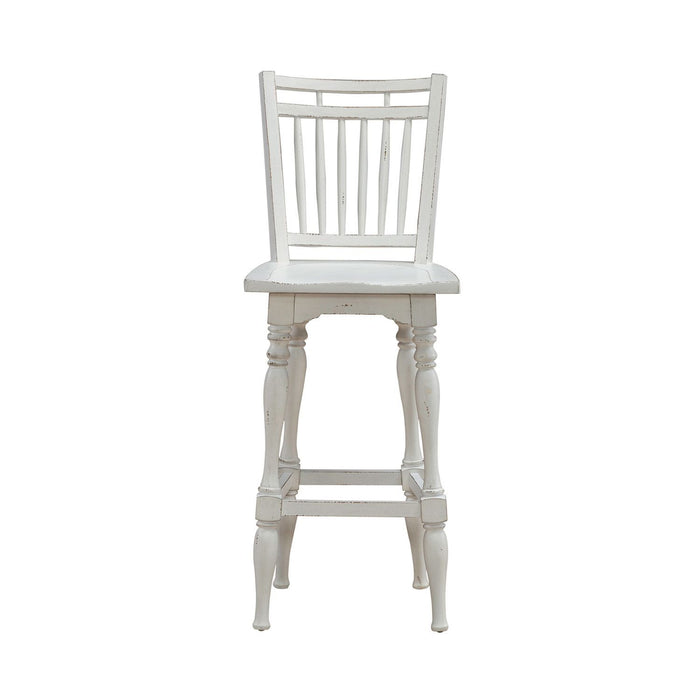 Magnolia Manor - Spindle Back Swivel Bar Stool - Antique White & Weathered Bark – Bar Height (28"-30") by Liberty Furniture at Furniture Wholesale Plus , Nashville furniture store