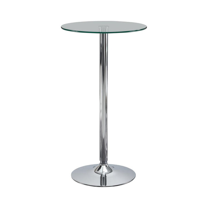 Abiline Glass Top Round Bar Table Chrome - Premium Counter Height Table from Coaster Z2 Standard - Just $118! Shop now at Furniture Wholesale Plus  We are the best furniture store in Nashville, Hendersonville, Goodlettsville, Madison, Antioch, Mount Juliet, Lebanon, Gallatin, Springfield, Murfreesboro, Franklin, Brentwood