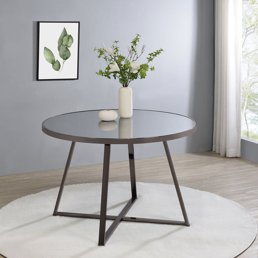 Jillian Round Dining Table with Tempered Mirror Top Black Nickel - Premium Dining Table from Coaster Z2 Standard - Just $270! Shop now at Furniture Wholesale Plus  We are the best furniture store in Nashville, Hendersonville, Goodlettsville, Madison, Antioch, Mount Juliet, Lebanon, Gallatin, Springfield, Murfreesboro, Franklin, Brentwood