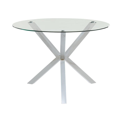 Vance Glass Top Dining Table with X-cross Base Chrome - Premium Dining Table from Coaster Z2 Standard - Just $286! Shop now at Furniture Wholesale Plus  We are the best furniture store in Nashville, Hendersonville, Goodlettsville, Madison, Antioch, Mount Juliet, Lebanon, Gallatin, Springfield, Murfreesboro, Franklin, Brentwood