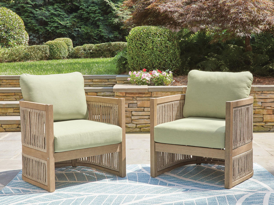 Serena Shores - Lounge Chair With Cushion (Set of 2) - Beige / Green – Chair Sets by Signature Design by Ashley® at Furniture Wholesale Plus , Nashville furniture store