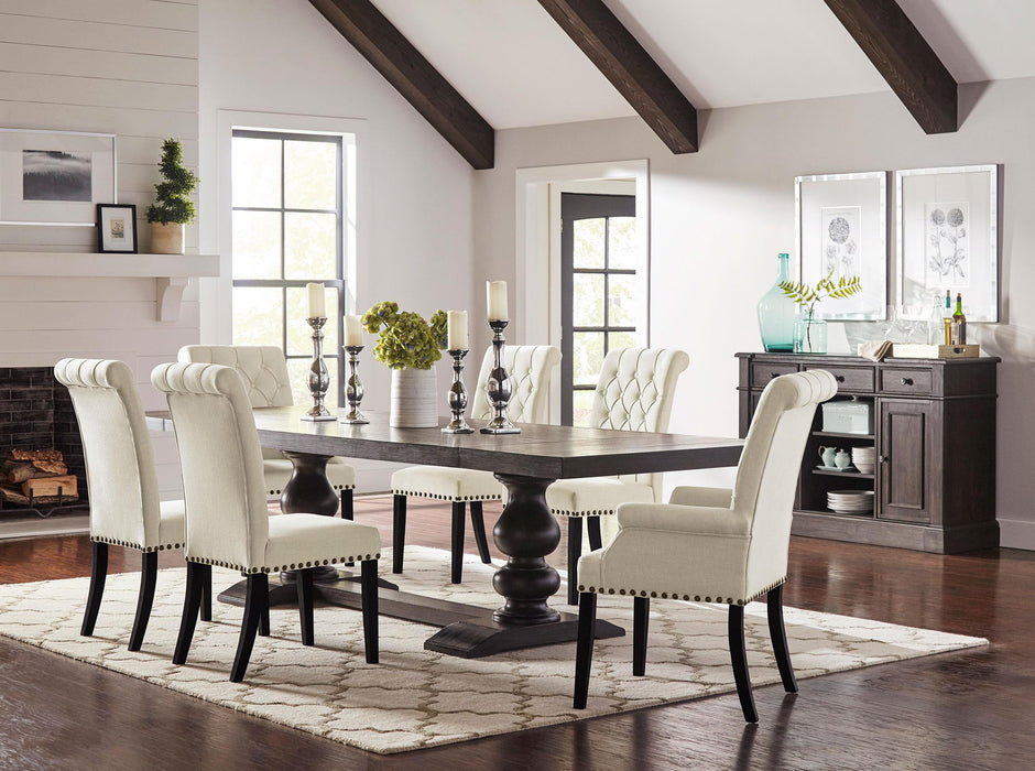 Phelps 5-Piece Rectangular Trestle Dining Set Antique Noir and Beige - Premium Dining Room Set from Coaster Z2 Standard - Just $1594! Shop now at Furniture Wholesale Plus  We are the best furniture store in Nashville, Hendersonville, Goodlettsville, Madison, Antioch, Mount Juliet, Lebanon, Gallatin, Springfield, Murfreesboro, Franklin, Brentwood