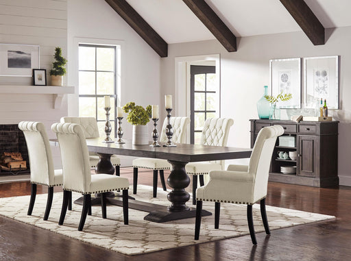 Phelps 7-Piece Rectangular Trestle Dining Set Antique Noir and Beige - Premium Dining Room Set from Coaster Z2 Standard - Just $2006! Shop now at Furniture Wholesale Plus  We are the best furniture store in Nashville, Hendersonville, Goodlettsville, Madison, Antioch, Mount Juliet, Lebanon, Gallatin, Springfield, Murfreesboro, Franklin, Brentwood