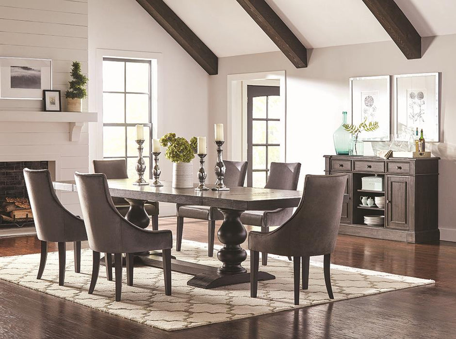 Phelps 8-Piece Rectangular Trestle Dining Set Antique Noir and Grey - Premium Dining Room Set from Coaster Z2 Standard - Just $3256! Shop now at Furniture Wholesale Plus  We are the best furniture store in Nashville, Hendersonville, Goodlettsville, Madison, Antioch, Mount Juliet, Lebanon, Gallatin, Springfield, Murfreesboro, Franklin, Brentwood