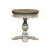 Heartland - Round Pedestal Chair Side Table - Antique White / Tobacco Tops – Chair Side Tables by Liberty Furniture at Furniture Wholesale Plus , Nashville furniture store