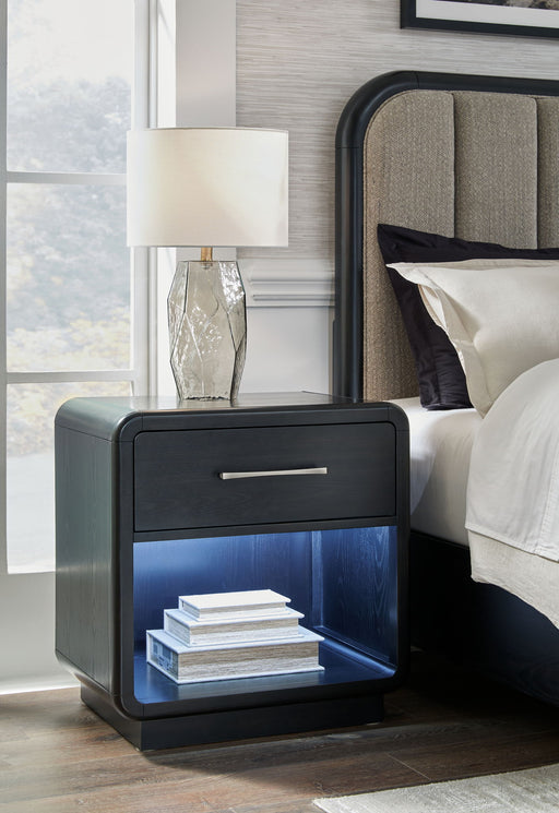 Rowanbeck - One Drawer Night Stand - Black – Nightstands w/ Charging Stations by Signature Design by Ashley® at Furniture Wholesale Plus , Nashville furniture store