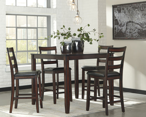 Coviar - Brown - DRM Counter Table Set (Set of 5) - Premium 5 Piece Dining Room Sets from Signature Design by Ashley® - Just $518! Shop now at Furniture Wholesale Plus  We are the best furniture store in Nashville, Hendersonville, Goodlettsville, Madison, Antioch, Mount Juliet, Lebanon, Gallatin, Springfield, Murfreesboro, Franklin, Brentwood