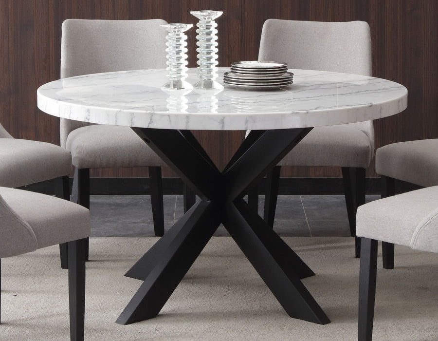 Xena - White Marble Top Round Table - Black – Dining Tables by Steve Silver Furniture at Furniture Wholesale Plus , Nashville furniture store