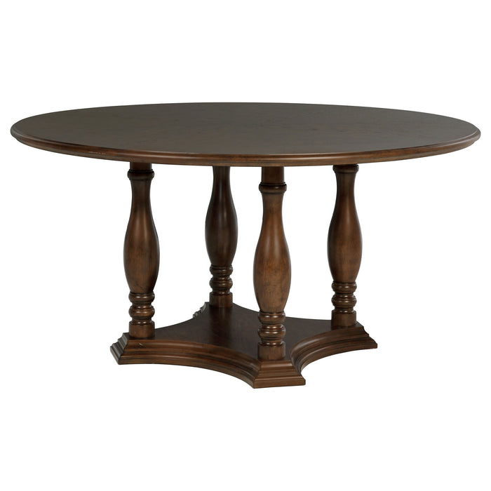 Landon - Round Wood Pedestal Dining Table - Rich Brown – Dining Tables by Coaster Fine Furniture at Furniture Wholesale Plus , Nashville furniture store