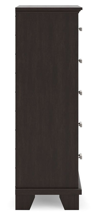 Covetown - Five Drawer Chest - Dark Brown – Accent Chests by Signature Design by Ashley® at Furniture Wholesale Plus , Nashville furniture store