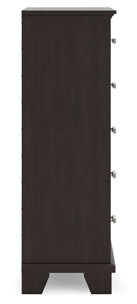 Covetown - Five Drawer Chest - Dark Brown – Accent Chests by Signature Design by Ashley® at Furniture Wholesale Plus , Nashville furniture store