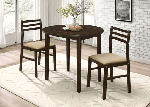 Bucknell 3-piece Dining Set with Drop Leaf Cappuccino and Tan - Premium Dining Room Set from Coaster Z2 Standard - Just $258! Shop now at Furniture Wholesale Plus  We are the best furniture store in Nashville, Hendersonville, Goodlettsville, Madison, Antioch, Mount Juliet, Lebanon, Gallatin, Springfield, Murfreesboro, Franklin, Brentwood