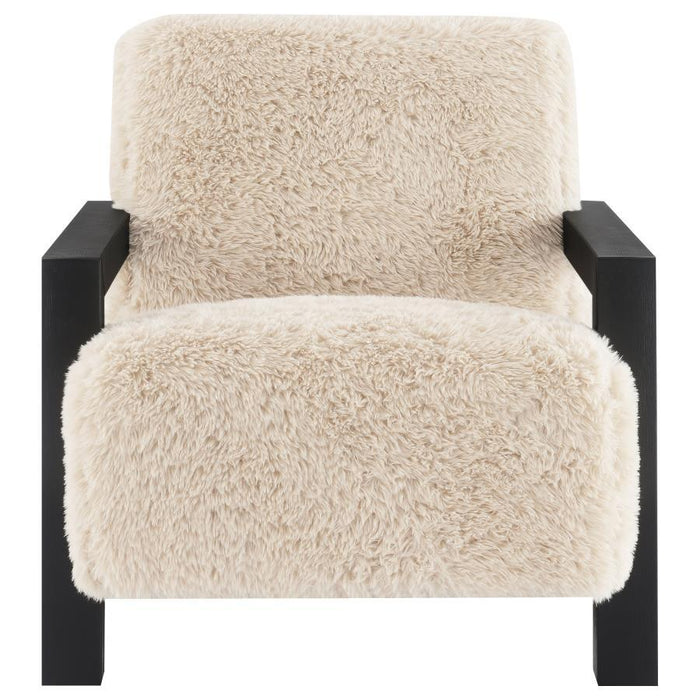 Fitzroy - Faux Fur Upholstered Chair Solid Wood Arms - Latte – Arm Chairs by Coaster Fine Furniture at Furniture Wholesale Plus , Nashville furniture store
