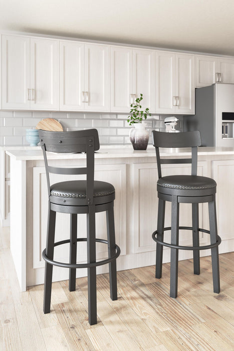 Valebeck - Tall Upholstered Swivel Barstool – Bar Height (28"-30") by Signature Design by Ashley® at Furniture Wholesale Plus , Nashville furniture store