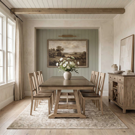 Lindsey Farm - 7 Piece Trestle Table Set - Natural & Brown – 7 Piece Dining Room Sets by Liberty Furniture at Furniture Wholesale Plus , Nashville furniture store
