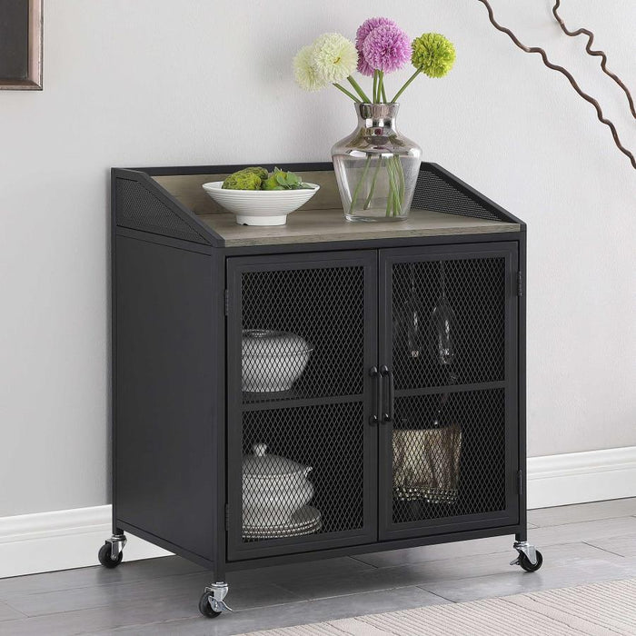 Arlette - 2 Door Mobile Home Bar Wine Cabinet - Sandy Black – Wine Cabinets by CoasterEveryday at Furniture Wholesale Plus , Nashville furniture store