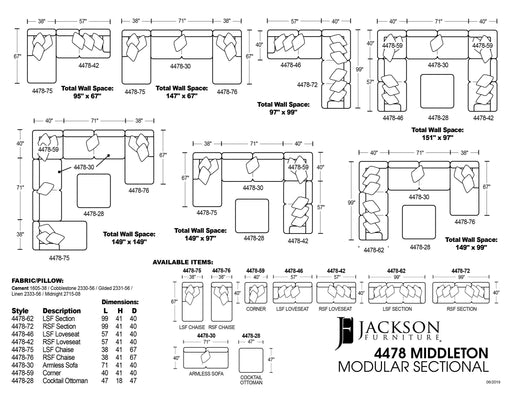 Middleton Modular Sectional - Cocktail Ottoman - Cement – Coffee Table Ottomans by Jackson at Furniture Wholesale Plus , Nashville furniture store