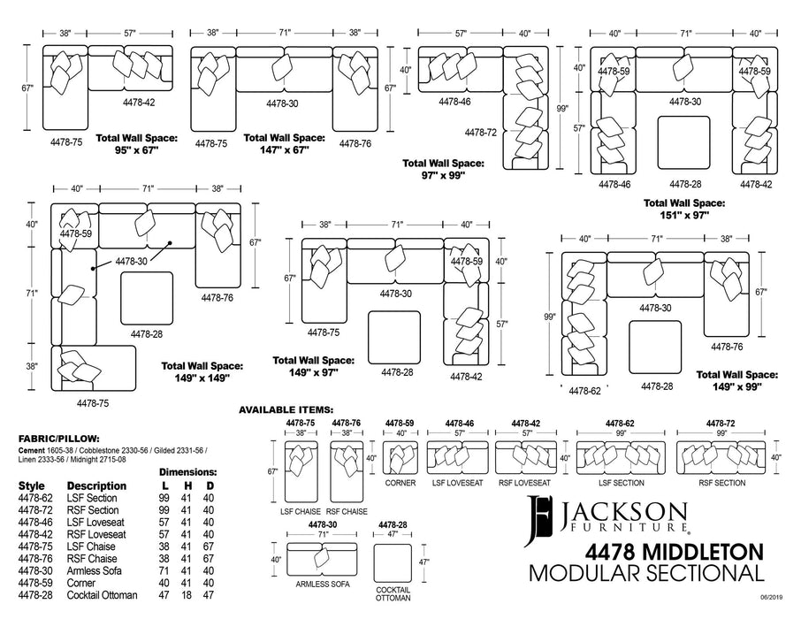 Middleton Modular Sectional - Cocktail Ottoman - Cement – Coffee Table Ottomans by Jackson at Furniture Wholesale Plus , Nashville furniture store