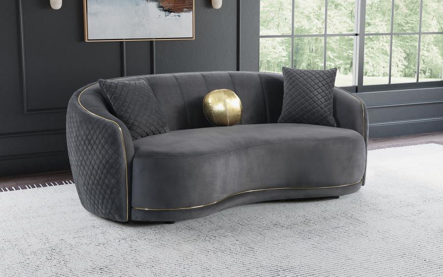 Brookside - Velvet Upholstered Curved Sofa - Dark Gray – Stationary Sofas by CoasterEveryday at Furniture Wholesale Plus , Nashville furniture store