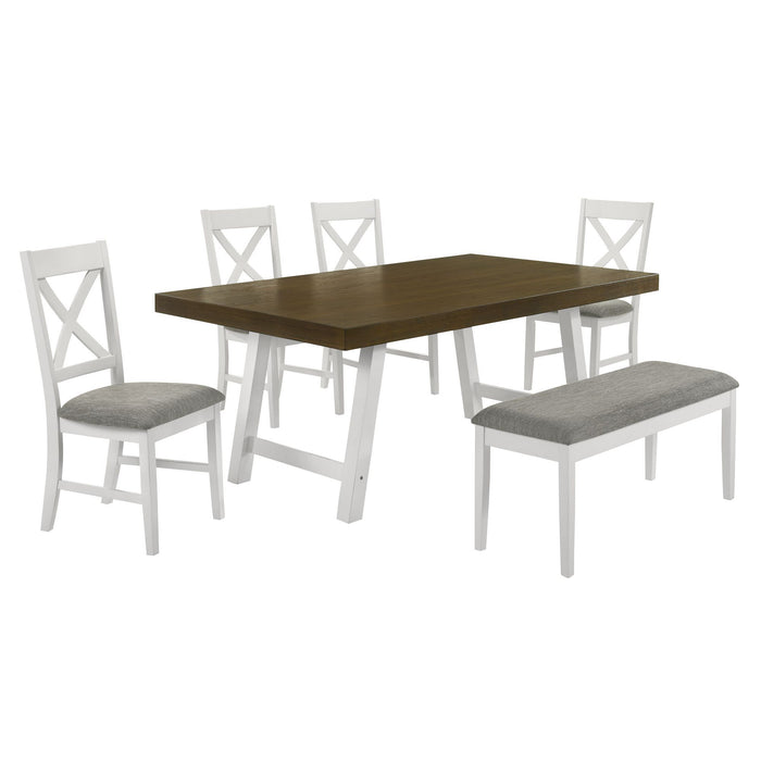 Summerville - 6 Piece Dining Set With Table, 4 Chairs, And Bench - Oak And Antique White – 6 Piece Dining Room Sets by Elements International at Furniture Wholesale Plus , Nashville furniture store