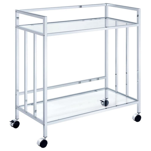 Cara - 2-tier Rectangular Glass Shelf Metal Bar Cart - Premium Bar Carts from CoasterEssence - Just $209! Shop now at Furniture Wholesale Plus  We are the best furniture store in Nashville, Hendersonville, Goodlettsville, Madison, Antioch, Mount Juliet, Lebanon, Gallatin, Springfield, Murfreesboro, Franklin, Brentwood