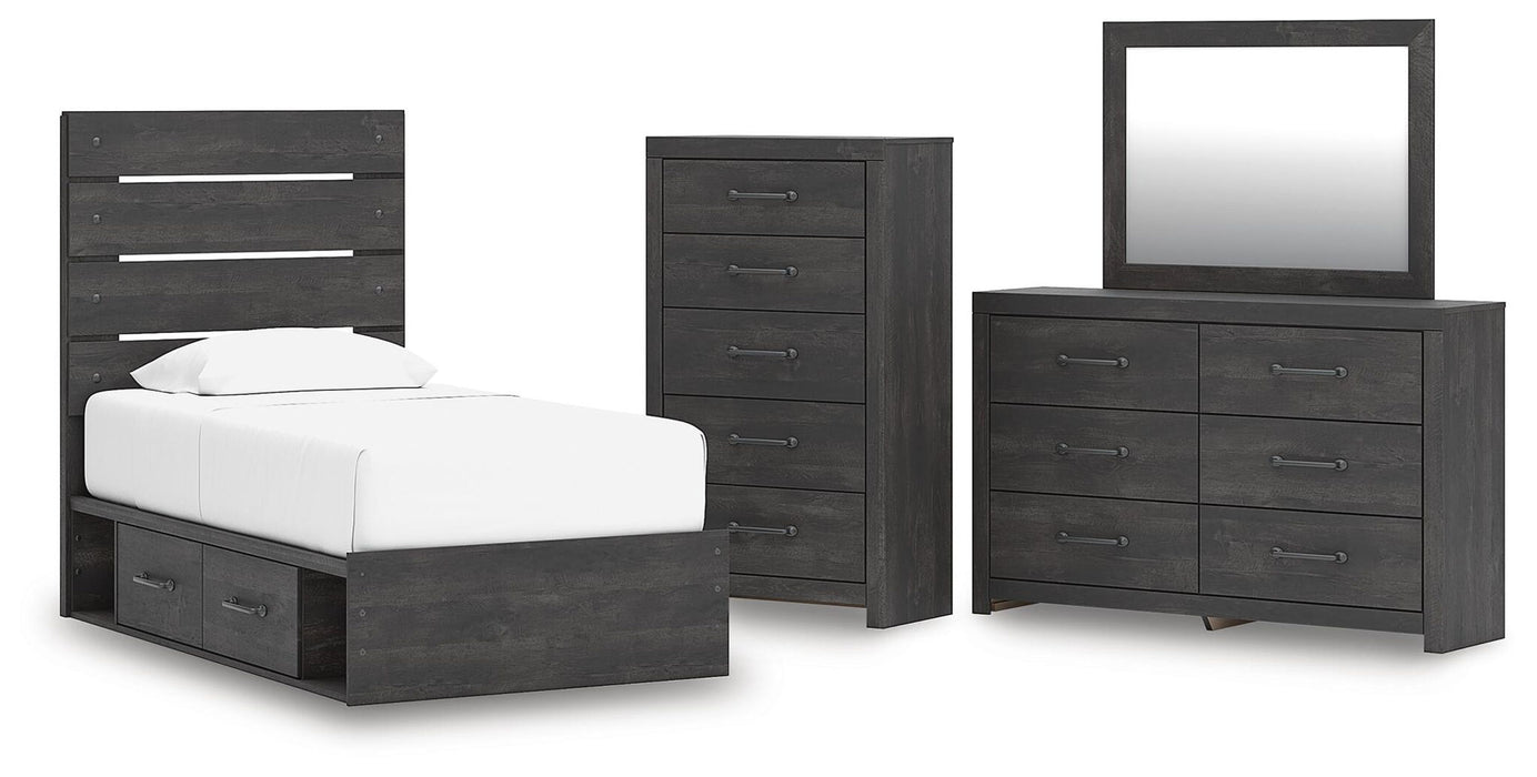 Hollivern - 4 Pc. - Twin Panel Storage Bed, Dresser, Mirror And Chest - Dark Gray – 4 Piece Bedroom Sets by Signature Design by Ashley® at Furniture Wholesale Plus , Nashville furniture store
