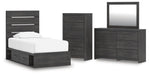 Hollivern - 4 Pc. - Twin Panel Storage Bed, Dresser, Mirror And Chest - Dark Gray – 4 Piece Bedroom Sets by Signature Design by Ashley® at Furniture Wholesale Plus , Nashville furniture store