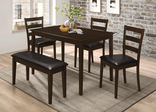 Guillen 5-piece Dining Set with Bench Cappuccino and Dark Brown - Premium Dining Room Set from Coaster Z2 Standard - Just $418! Shop now at Furniture Wholesale Plus  We are the best furniture store in Nashville, Hendersonville, Goodlettsville, Madison, Antioch, Mount Juliet, Lebanon, Gallatin, Springfield, Murfreesboro, Franklin, Brentwood