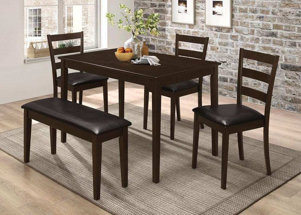 Guillen 5-piece Dining Set with Bench Cappuccino and Dark Brown - Premium Dining Room Set from Coaster Z2 Standard - Just $418! Shop now at Furniture Wholesale Plus  We are the best furniture store in Nashville, Hendersonville, Goodlettsville, Madison, Antioch, Mount Juliet, Lebanon, Gallatin, Springfield, Murfreesboro, Franklin, Brentwood