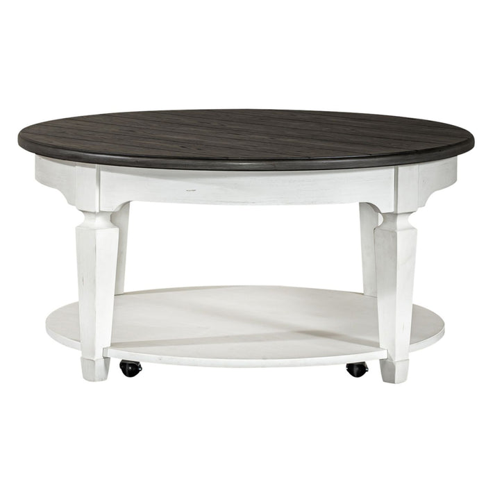 Allyson Park - 3 Piece Living Room Set (Round Cocktail Table) - Wirebrushed White / Charcoal – Table Sets by Liberty Furniture at Furniture Wholesale Plus , Nashville furniture store