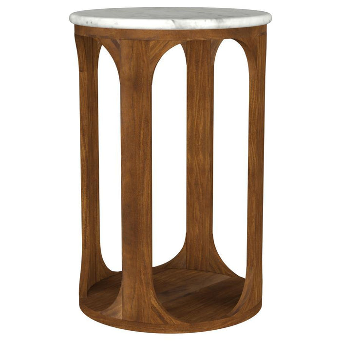 Berkeley - Round Marble Top Side Table - White And Brown – Side Tables by Coaster Fine Furniture at Furniture Wholesale Plus , Nashville furniture store