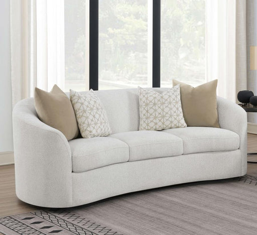 Rainn - Boucle Upholstered Sloped Arm Sofa - Latte – Stationary Sofas by CoasterEssence at Furniture Wholesale Plus , Nashville furniture store