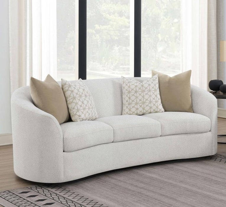 Rainn - Boucle Upholstered Sloped Arm Sofa - Latte – Stationary Sofas by CoasterEssence at Furniture Wholesale Plus , Nashville furniture store