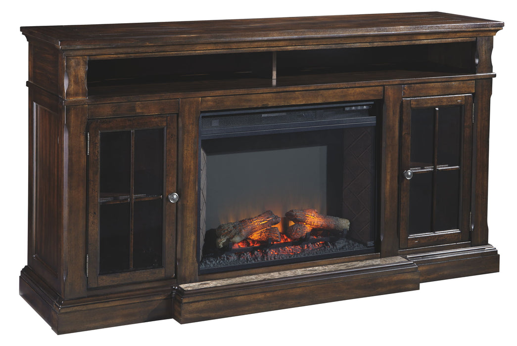 Roddinton - XL TV Stand w/Fireplace Option - Dark Brown – TV Stands by Signature Design by Ashley® at Furniture Wholesale Plus , Nashville furniture store