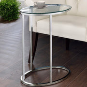 Kyle - Oval Glass Top C-Shaped Sofa Side Table - Chrome – Sofa Tables by CoasterEveryday at Furniture Wholesale Plus , Nashville furniture store