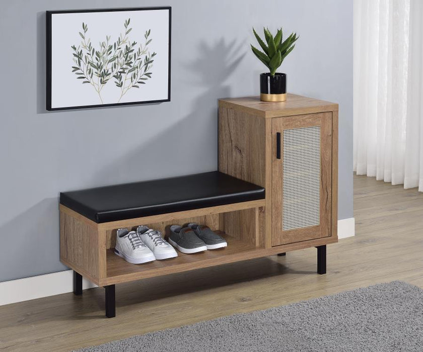 Teller - 1-Door Entryway Shoe Storage Bench - Natural Oak – Storage Benches by Coaster Fine Furniture at Furniture Wholesale Plus , Nashville furniture store