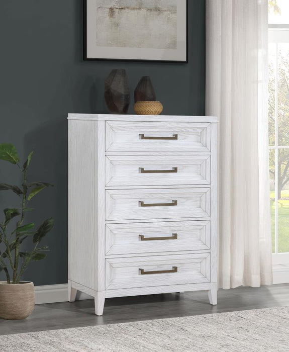 Marielle - 5-Drawer Bedroom Chest - Distressed White – Accent Chests by CoasterEveryday at Furniture Wholesale Plus , Nashville furniture store