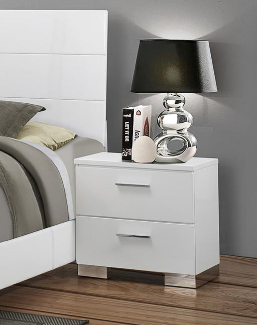 Felicity - 2-Drawer Nightstand - White High Gloss - Premium Accent Nightstands from CoasterEssence - Just $279! Shop now at Furniture Wholesale Plus  We are the best furniture store in Nashville, Hendersonville, Goodlettsville, Madison, Antioch, Mount Juliet, Lebanon, Gallatin, Springfield, Murfreesboro, Franklin, Brentwood