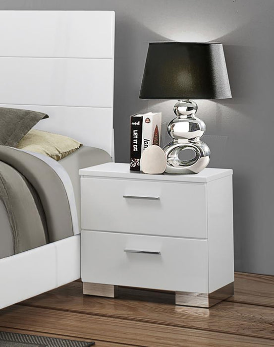 Felicity - 2-Drawer Nightstand - White High Gloss – Accent Nightstands by CoasterEssence at Furniture Wholesale Plus , Nashville furniture store