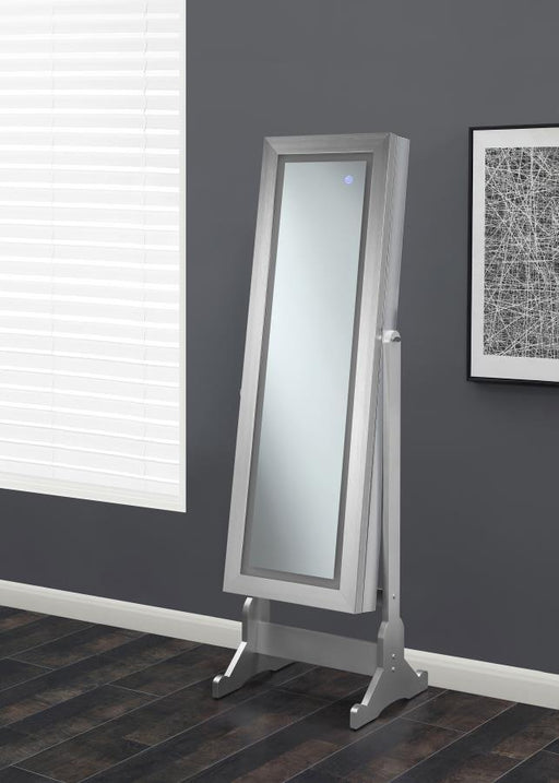 Moore - Cheval Mirror With Jewelry Storage - Silver - Premium Storage Mirrors from CoasterEssence - Just $339! Shop now at Furniture Wholesale Plus  We are the best furniture store in Nashville, Hendersonville, Goodlettsville, Madison, Antioch, Mount Juliet, Lebanon, Gallatin, Springfield, Murfreesboro, Franklin, Brentwood