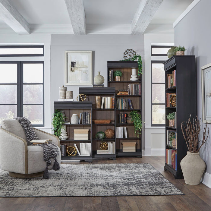 Meritage - 4 Piece Stepped Bookcase Wall Set - Aged Charcoal – 4 Piece Home Office Sets by Liberty Furniture at Furniture Wholesale Plus , Nashville furniture store