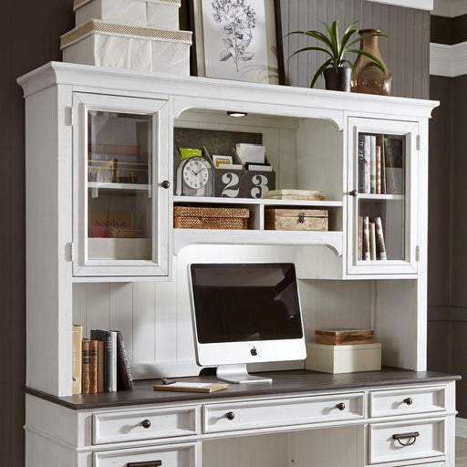 Allyson Park - Jr Executive Credenza Hutch - Wirebrushed White / Charcoal – Hutches by Liberty Furniture at Furniture Wholesale Plus , Nashville furniture store