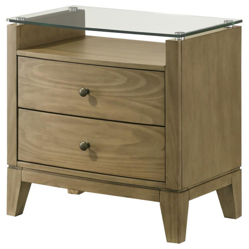 Granada - 2-Drawer Glass Top Nightstand - Natural Pine – Nightstands w/ Charging Stations by Coaster Fine Furniture at Furniture Wholesale Plus , Nashville furniture store